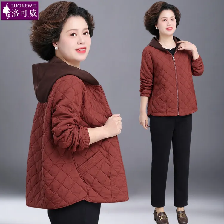 小个子妈妈秋冬夹棉外套2025新款40岁50中老年秋装连帽夹克上衣女