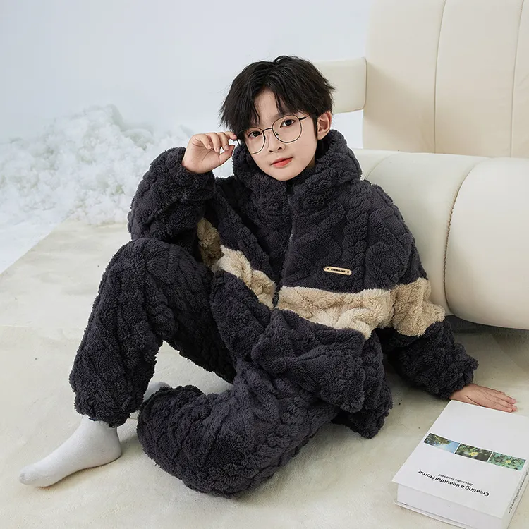儿童睡衣套装秋冬2025新款男童加绒加厚冬季家居服套装法兰绒男孩
