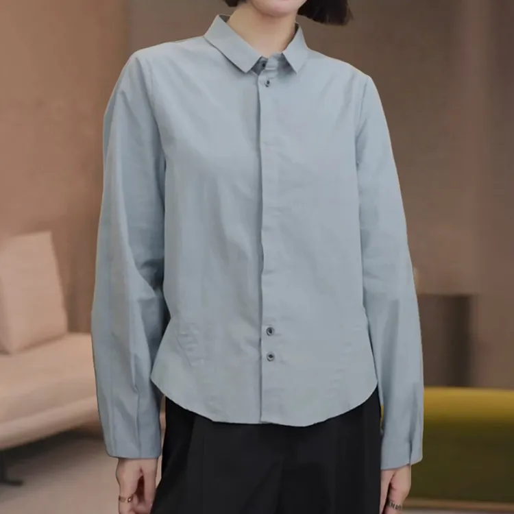 设计感纯色大码衬衫女2025秋季新款轻薄通勤慵懒风单排扣显瘦上衣