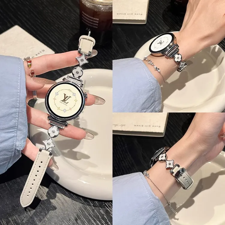 适用华为手表带gt5pro气质女款gt4十字花拼皮质小米fit3感fit2新