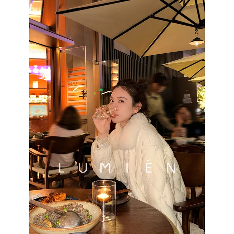 【LUMIEN 新品】毛领菱格保暖90%绒子白鹅绒羽绒服外套LX5JWW269