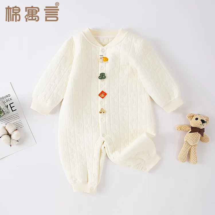 宝宝连体衣秋冬季三层夹棉保暖外出爬爬服长袖家居服爬服婴儿哈衣
