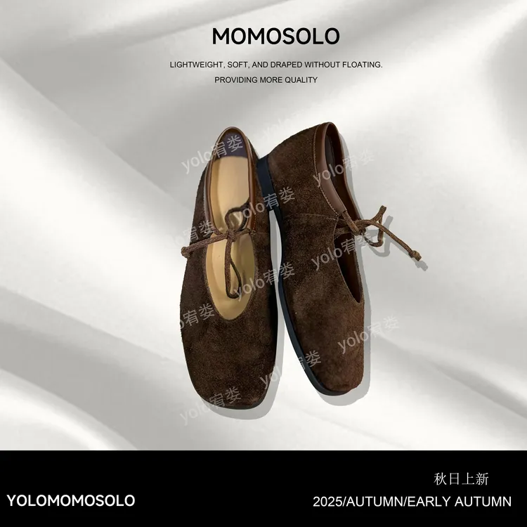 •沃焦•2025秋小羊皮绑带复古系带玛丽珍仙浅口真皮芭蕾单鞋YM3100