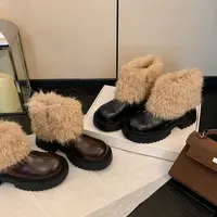 【STAR】复古法式冬季毛毛靴厚底圆头时尚气质加绒保暖雪地靴5cm