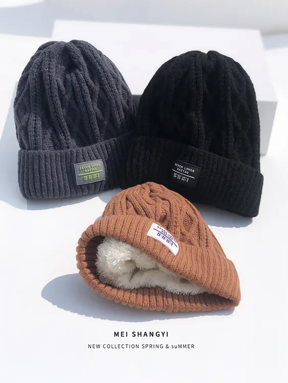 加绒针织帽子男冬天加厚保暖骑车防寒护耳帽韩版字母百搭毛线帽女