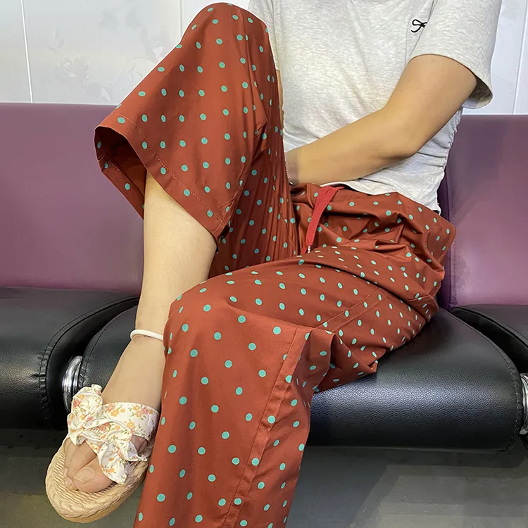 【瑶曼】夏季新款纯棉波点休闲裤治愈系韩版高腰时尚直筒裤宽松女裤