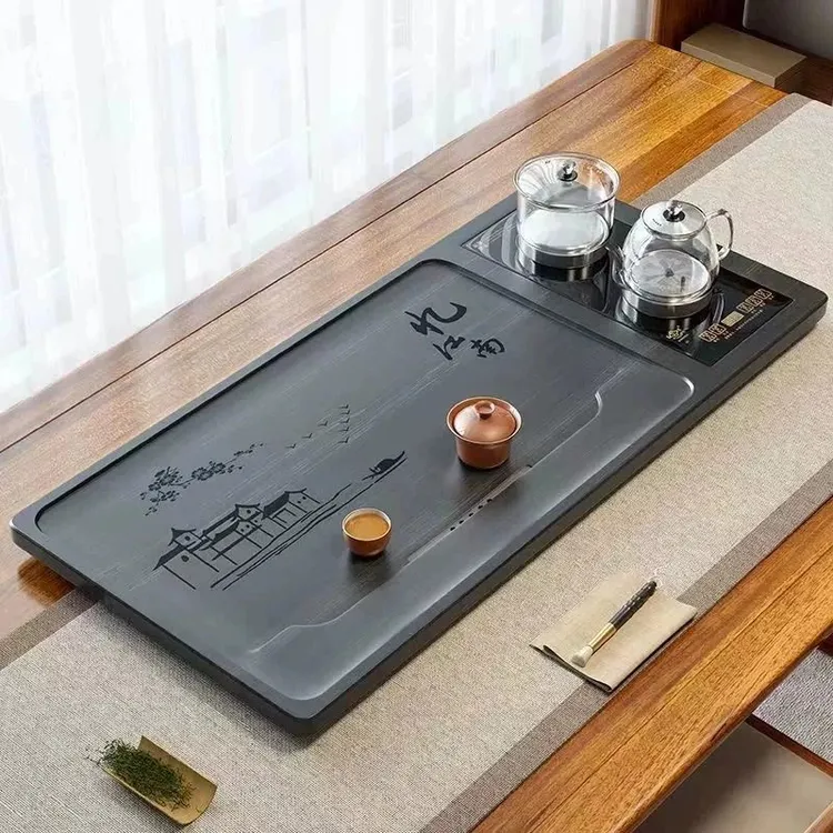 纯天然石茶盘全自动上水茶台烧水壶一体电磁炉茶桌椅茶具套装家用