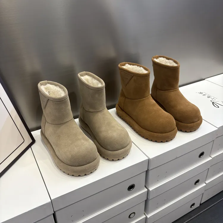 厚底棉鞋防滑时尚雪地靴时尚秋冬冬季保暖百搭磨砂皮真皮加绒加厚