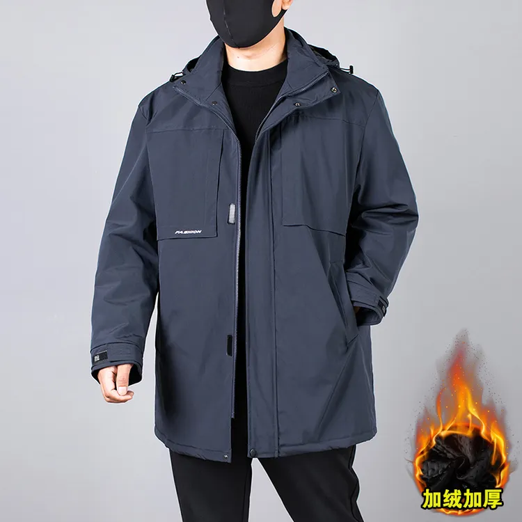 加绒风衣男大码秋冬中长款加厚保暖防风外套加肥加大胖子宽松大衣