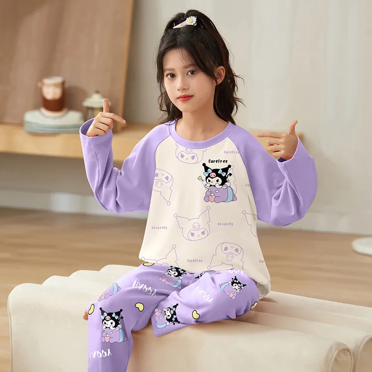保暖春秋季中大童睡衣春装小女孩空调长袖家居服卡通可爱女童薄款