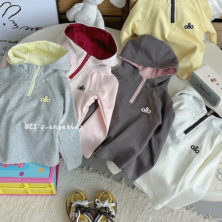 2025新款儿童女童连帽字母长袖T春秋男童洋气休闲宽松小童HS63348