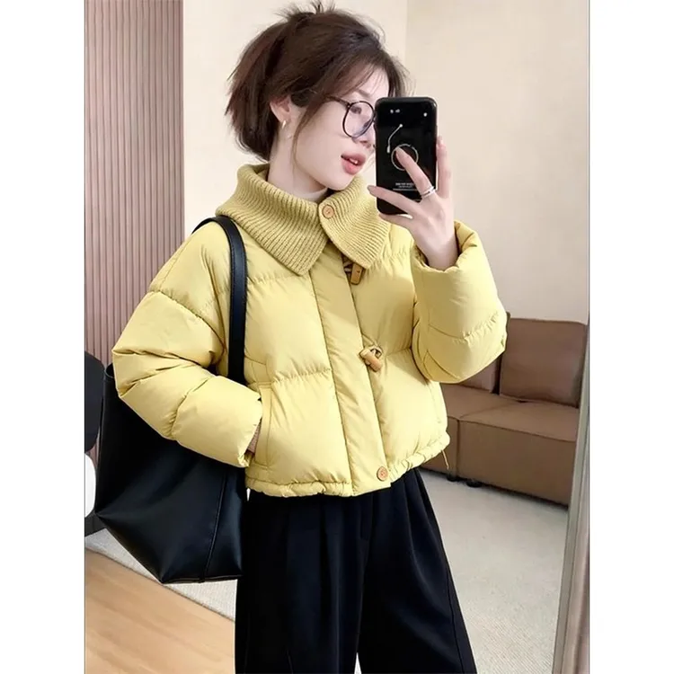 高级感气质短款大翻领面包服外套女冬季新款宽松简约通勤棉袄棉衣