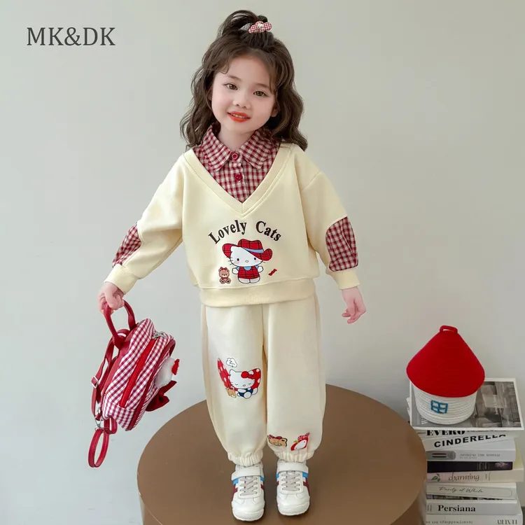MK&DK3岁女童秋装新款独特洋气时髦女童装秋季宝宝衣服假两件卫衣