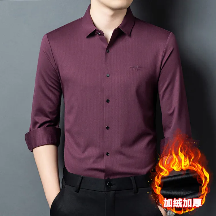 女儿结婚礼服爸爸装加绒衬衫中老年男装喜公公婚宴高档秋冬衬衣男