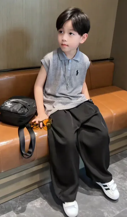 男童夏装无袖polo衫套装洋气痞帅港风上衣阔腿裤男孩两件套