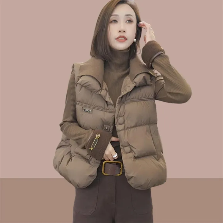 韩版时尚马甲拼接秋冬季保暖舒适加厚外套洋气叠穿显瘦无袖上衣女