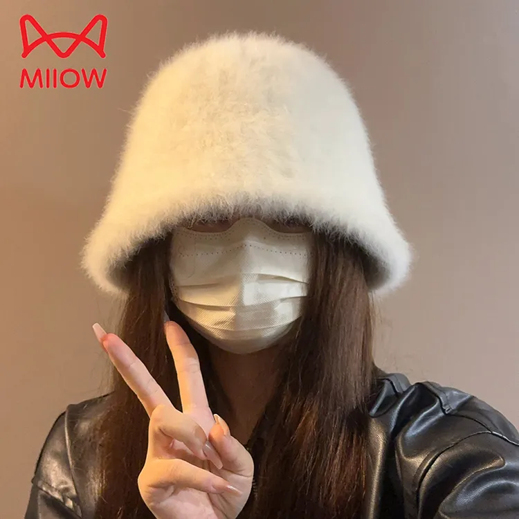 猫人女秋冬季帽子兔毛渔夫帽韩系百搭大头围水桶帽防寒保暖盆帽