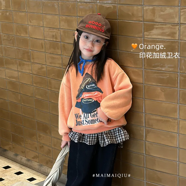 现货「麦麦秋」【糖果屋】云舒絨女中大童冬季印花加绒卫衣GD2551