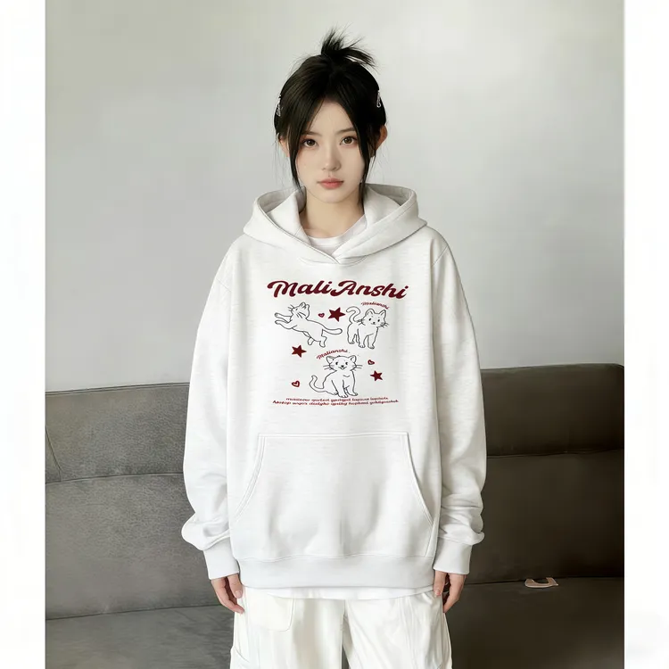 纯棉美式慵懒chic薄款加绒连帽卫衣女秋冬季设计感小众外套潮