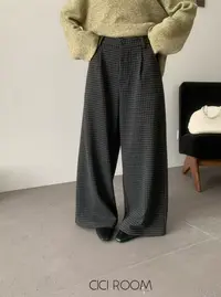 百搭阔腿裤时尚秋冬休闲裤千鸟格格子休闲风高腰