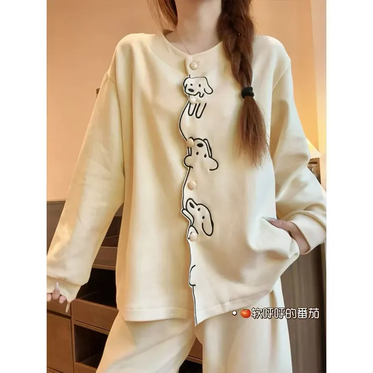 小狗部队｜磨毛双面绒秋冬季加厚保暖卡通女长袖可外穿家居服套装