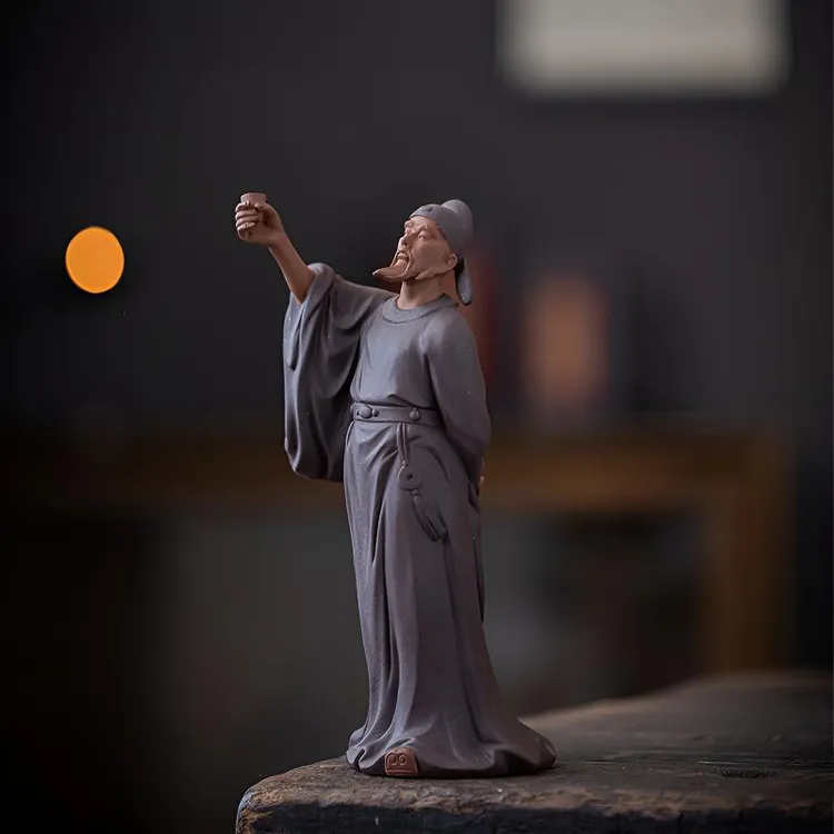 创意古代人物诗仙李白摆件禅意客厅格子柜书房家居装饰品紫砂工艺