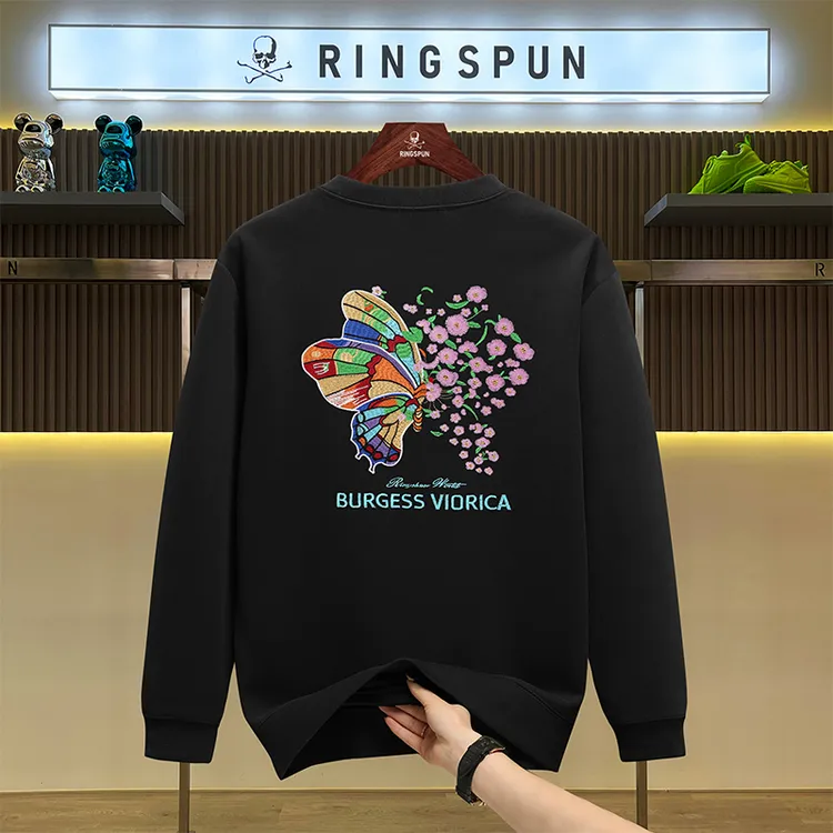 RINGSPUN【光变花蝴蝶】重工刺绣卫衣男秋冬新款圆领加厚卫衣情侣款