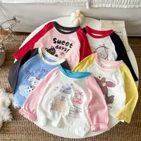 女童2025新款纯棉长袖T恤宝宝新款洋气插肩袖上衣打底衫撞色韩版
