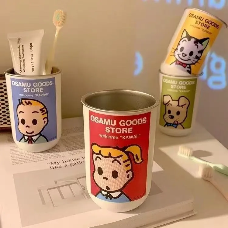 可爱情侣漱口杯轻奢高端不锈钢家用牙刷杯学生旅行便携带洗漱水杯