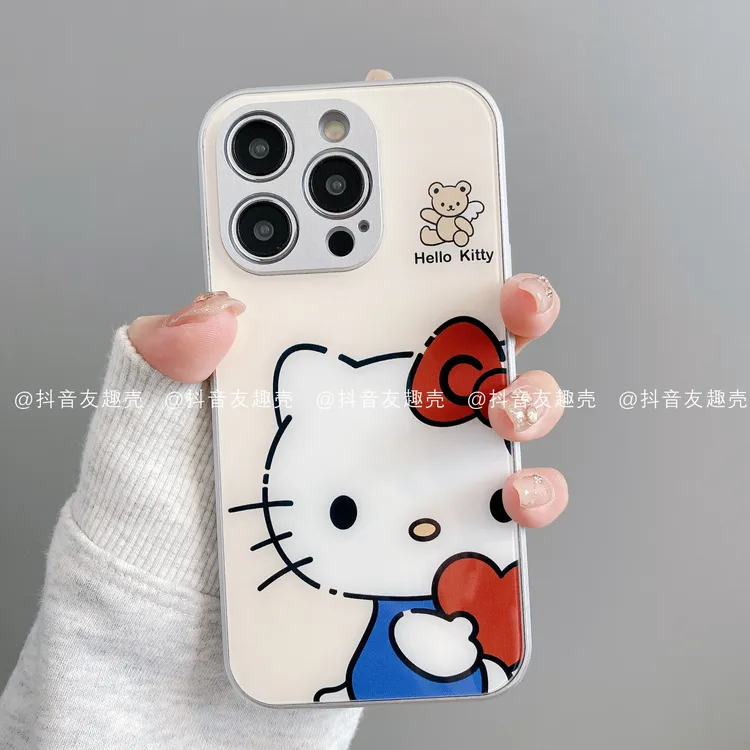 适用于苹果16手机壳新款华为vivo小米oppo金属玻璃简单潮红心凯蒂