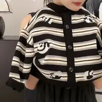 毛衣上衣2025针织衫长袖韩版卡通动漫时尚条纹宝宝黑白儿童宽松
