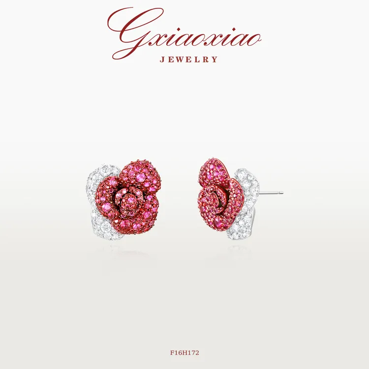 G XIAOXIAO 镀K金【黑魔术红玫瑰】轻奢气质玫瑰耳环 F16H172