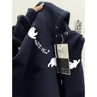 美式高街猫咪字母印花连帽卫衣男女秋冬季百搭宽松休闲情侣上衣服