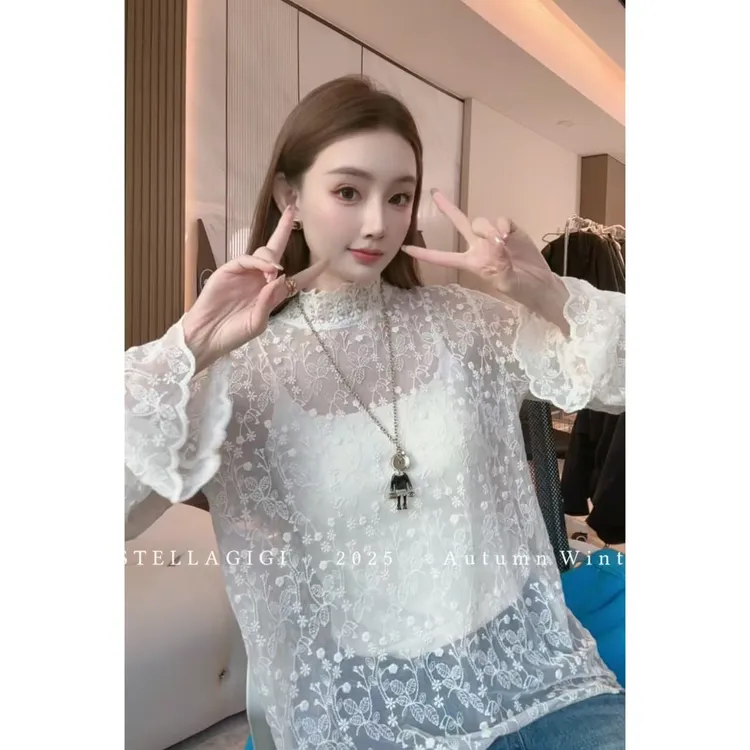 SG / 杨依姗 AW叠穿神器 喇叭袖立领蕾丝提花打底T-20252143
