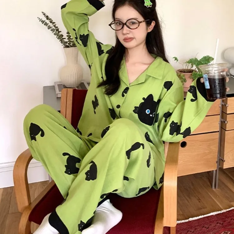 【星】可外穿长袖睡衣女春秋季ins风家居服翻领开衫套装137