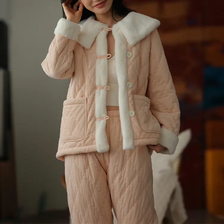 【风之铃】新款冬棉服娃娃领加厚睡衣家居服套装女加绒甜美风26502