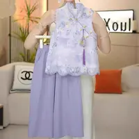 女童装夏装套装中大童新中式两件套2025新款小女孩阔腿裤韩版洋气