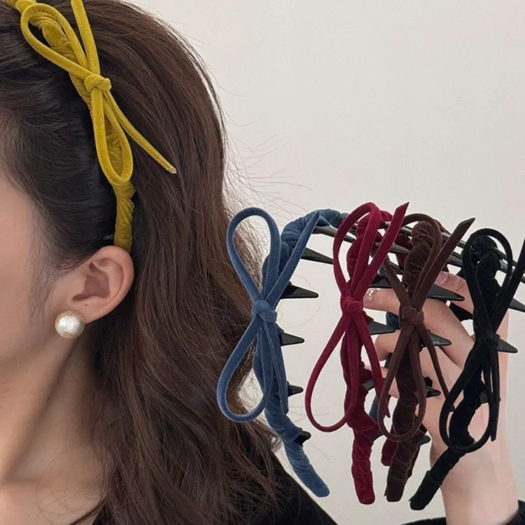 韩系植绒高颅顶复古波浪蝴蝶结发箍气质高级感防滑压发发卡头箍女