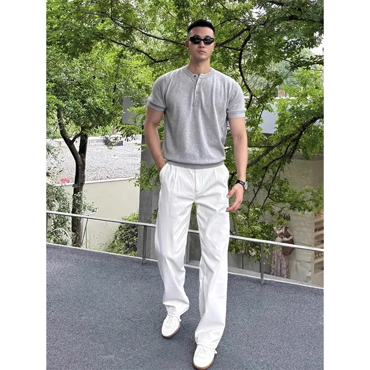 白色冰皮西裤男款夏季凉感休闲裤cleanfit高级感美式直筒阔腿裤子