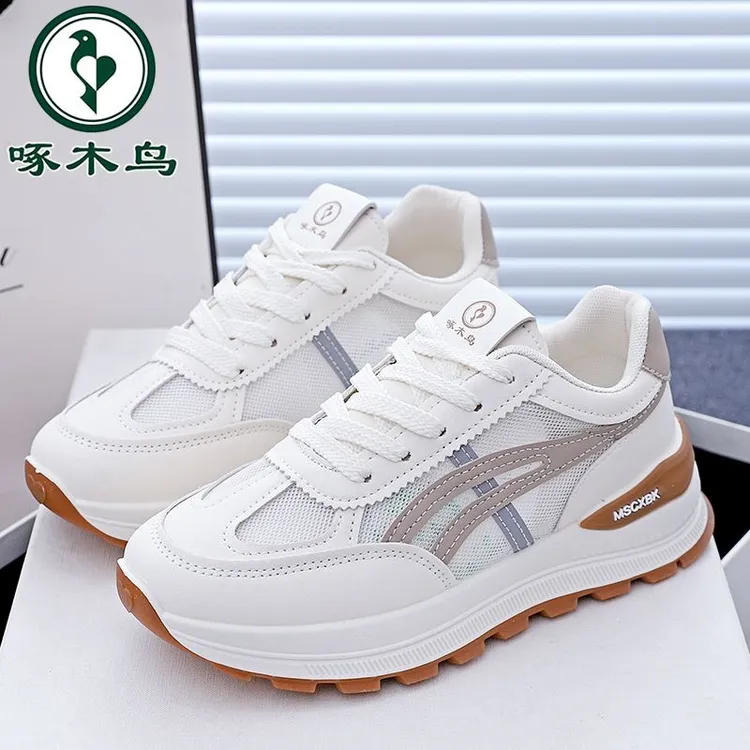 啄木鸟网面透气小白鞋女2025夏季爆款时尚百搭防滑减震休闲运动鞋