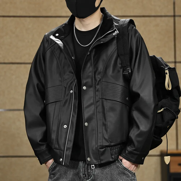 高级感美式复古皮衣外套男秋季新款痞帅机车服宽松休闲百搭皮夹克