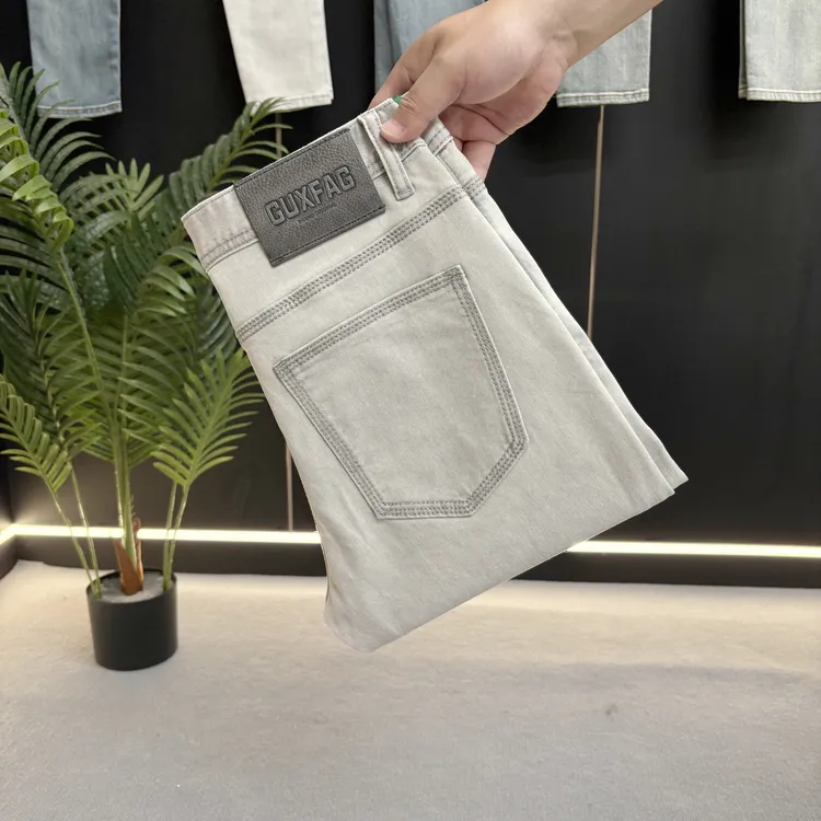 【长裤/九分裤】夏季三本针新款磨砂白男士牛仔裤弹力修身小直筒