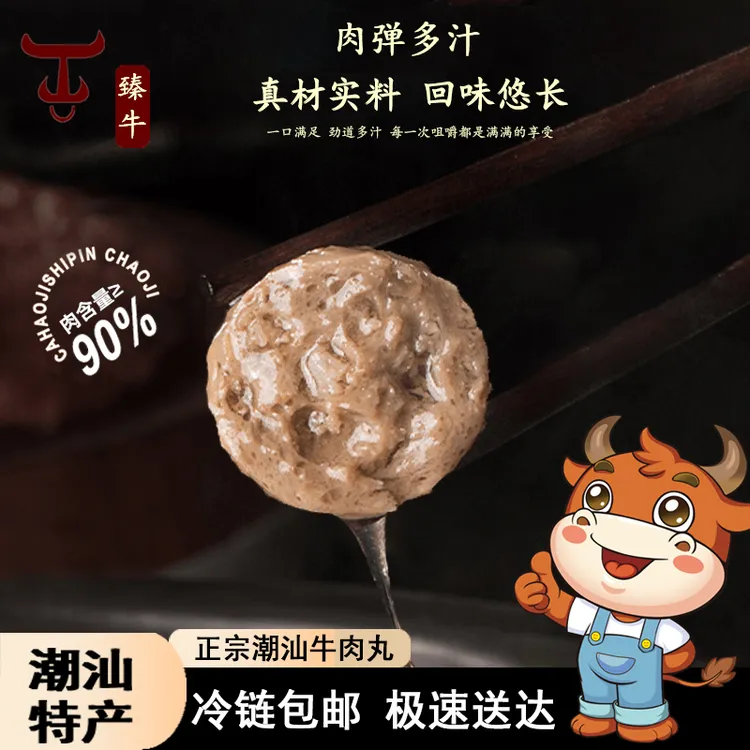 臻牛潮汕6包/3斤正宗牛肉丸烧烤火锅关东煮丸子250g*6
