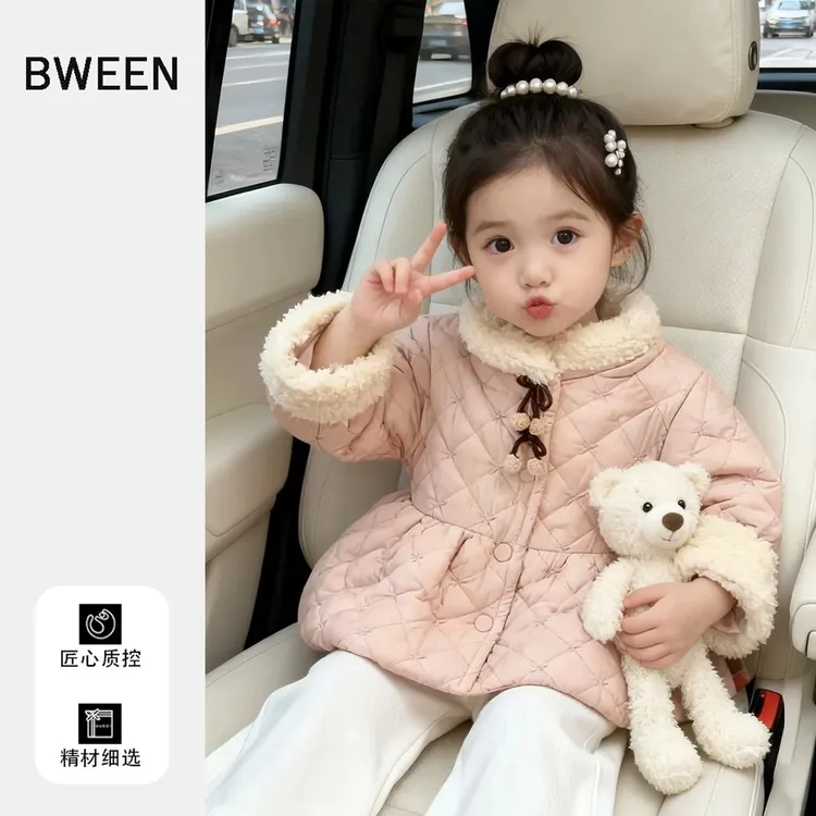 童装女童冬装棉衣女宝宝加绒加厚外套冬季小童棉服儿童棉袄夹棉潮