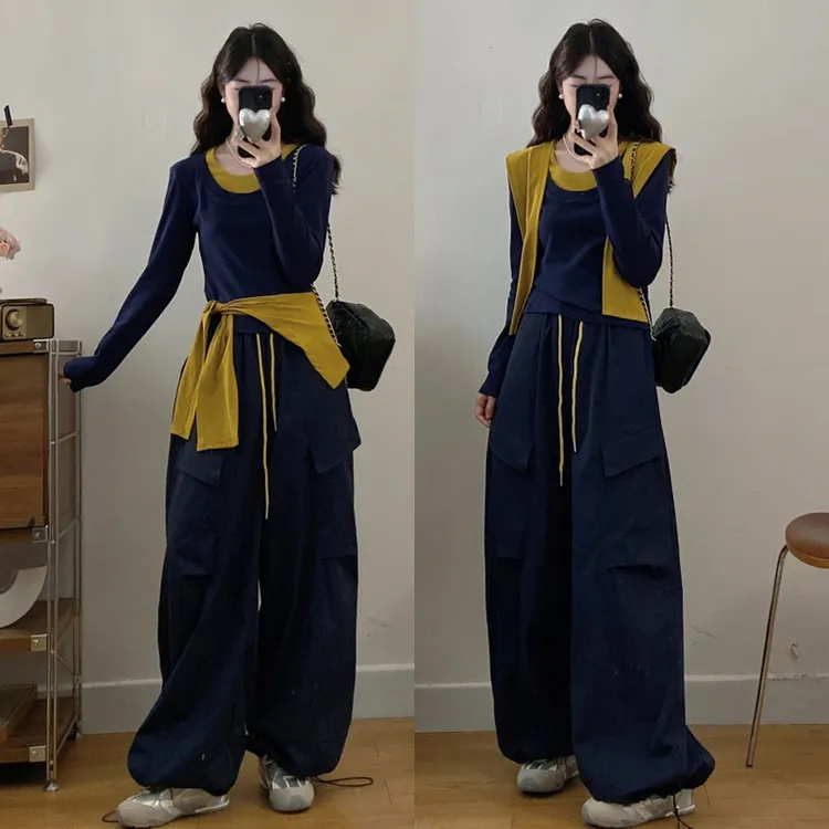 大码胖mm秋款又酷又飒甜酷风宽松休闲上衣工装裤套装两件套女