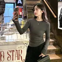门店24&9！妖精身材！显瘦搭子/高弹圆领修身长袖打底T恤女D00050