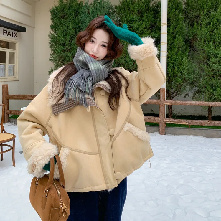 2025冬季含谢谢遮肉显瘦时尚宽松长毛重工皮毛一体外套