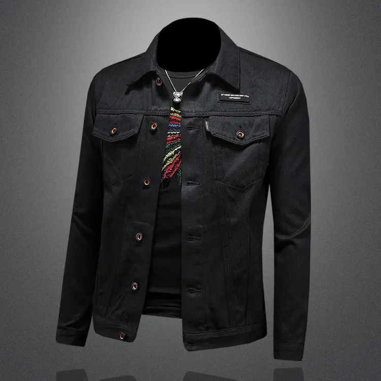青春流行男装夹克730X5541P145高品质纯黑色不掉色牛仔外套单排扣