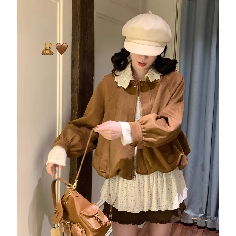 时尚设计感花边领花苞外套潮2025秋季新款洋气减龄休闲多巴胺上衣