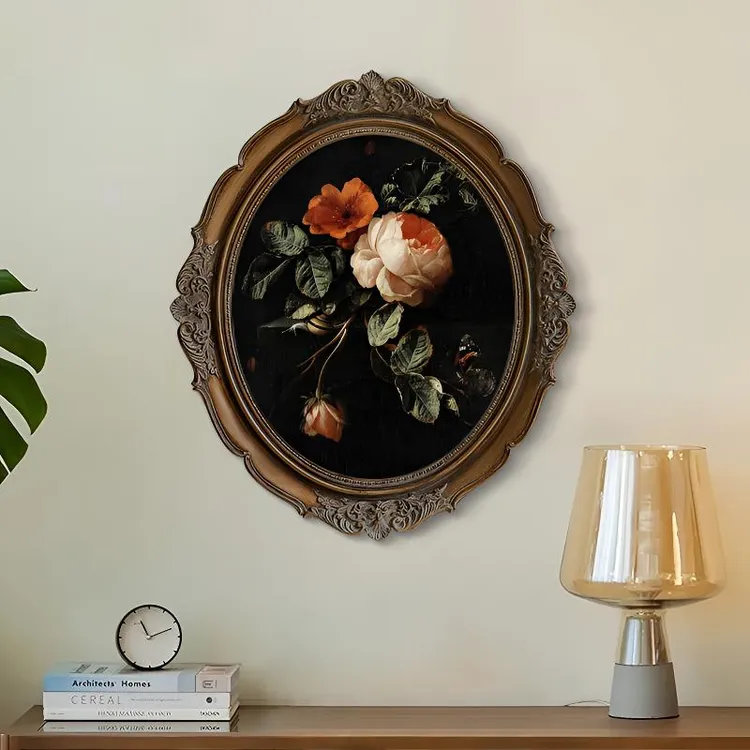 法式椭圆形装饰画玄关挂画福禄美式复古油画高档壁画卧室客厅餐厅